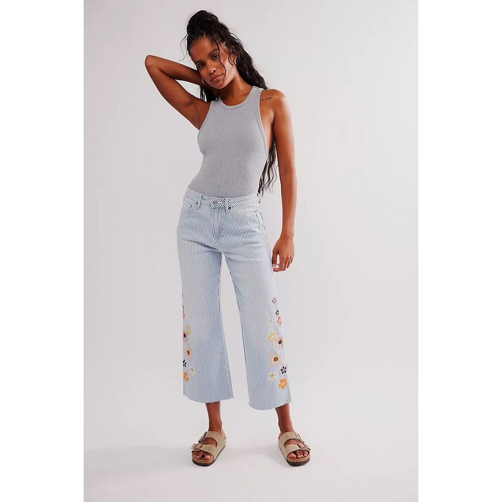 Free People x Driftwood Charlee Crop Railroad Jeans Size 30